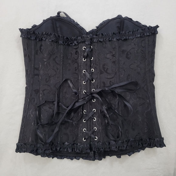 Corset with Ruffle Trim and Lace Up Back in Black Print Women's Size XL - Picture 2 of 3